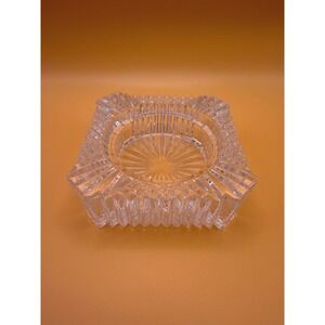 Unbranded Heavy Cut Glass Ashtray Trinket Tray 4x4 Excellent Vintage Clear
